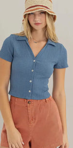 Load image into Gallery viewer, Hyfve Crinkle Knit Button Front Top
