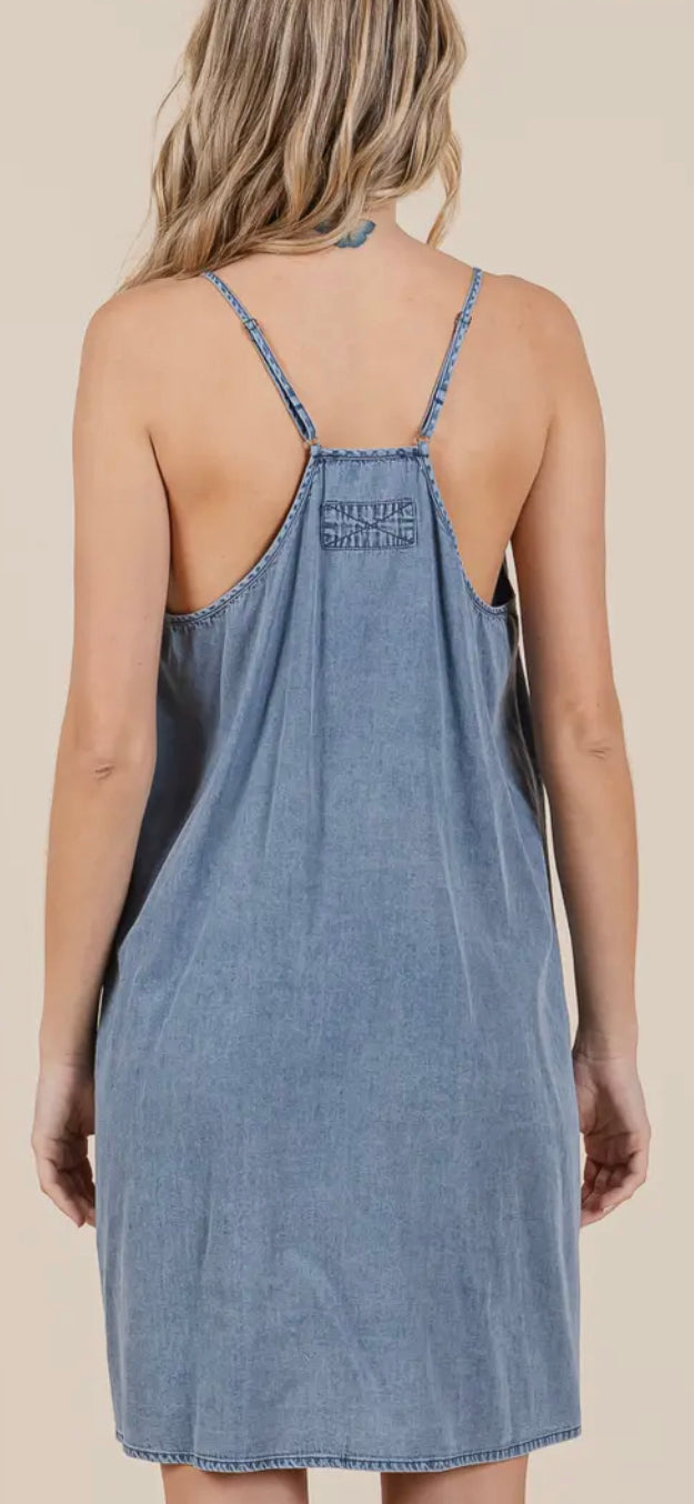 Denim Tank Style Dress with Pockets