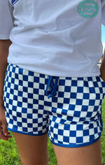 Load image into Gallery viewer, Sterling Kreek PEP RALLY CHECKERED SHORTS PURLPE/RED/BLUE
