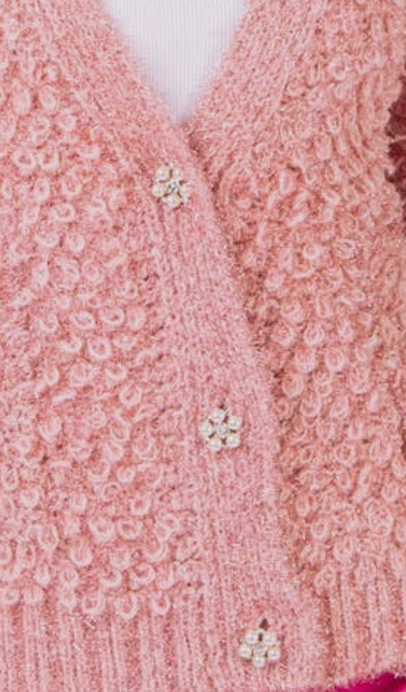 Puff Sleeve Fuzzy Glitter Cardigan Sweater