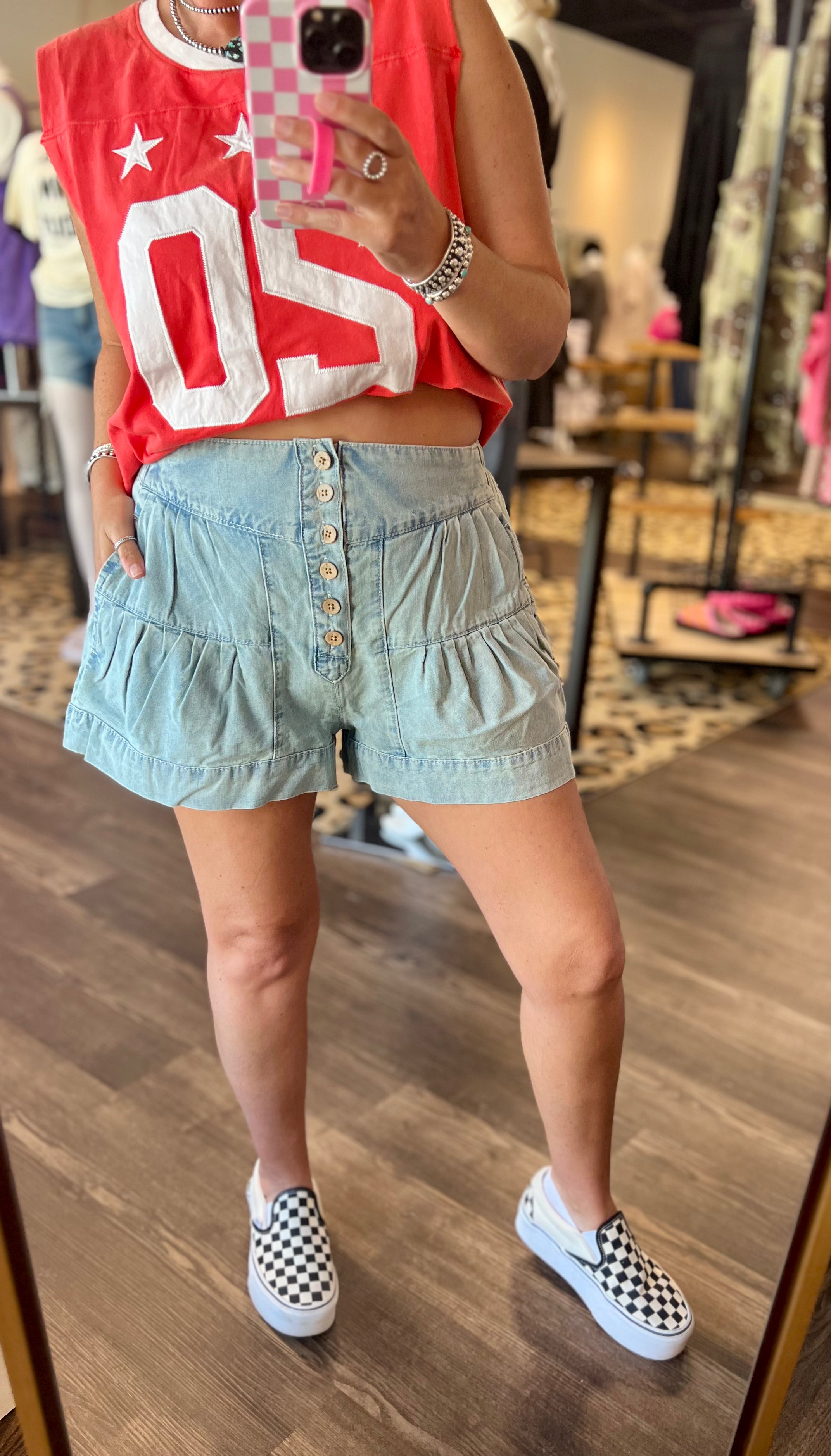 Chambray Tiered Shorts