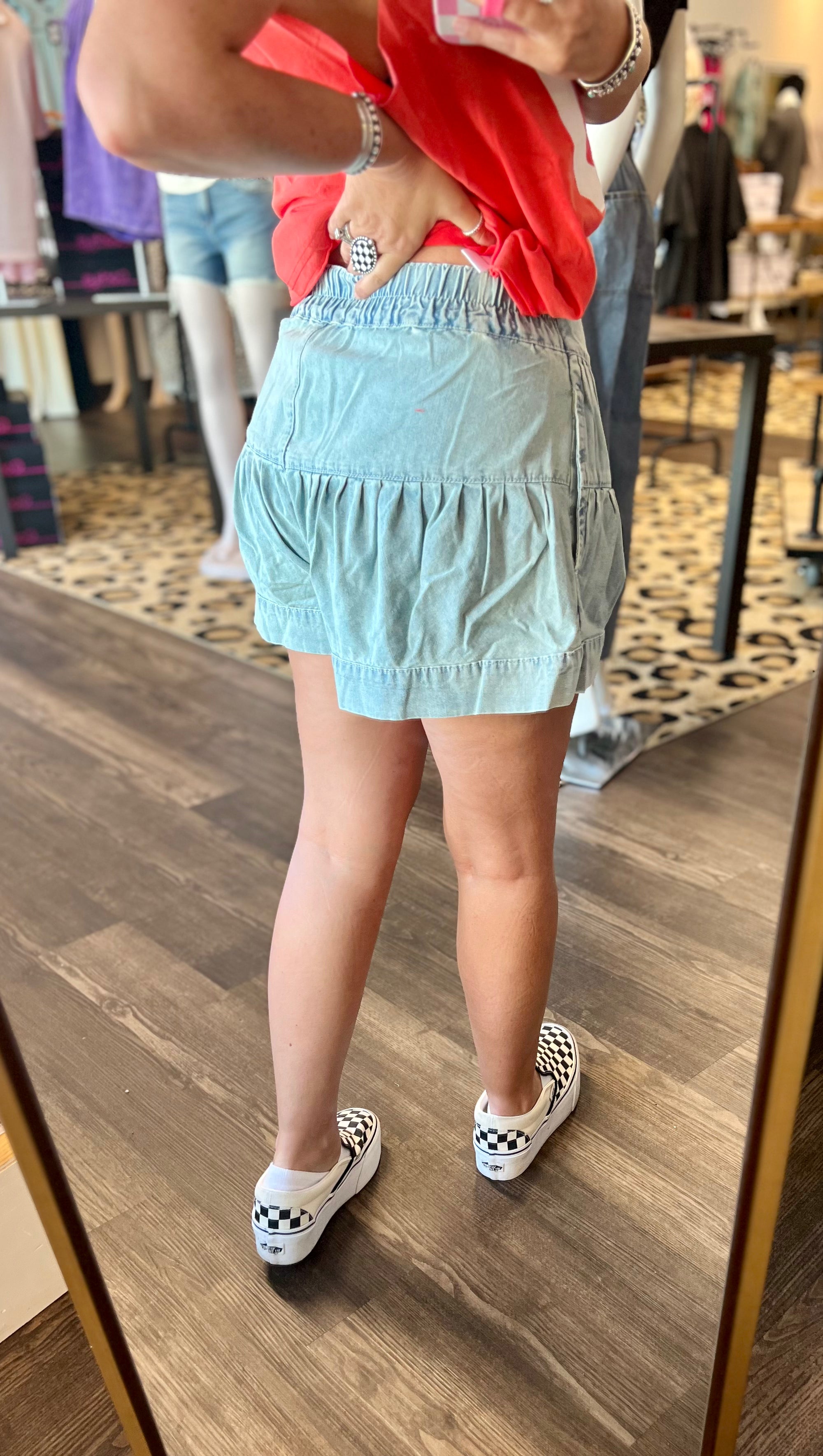 Chambray Tiered Shorts
