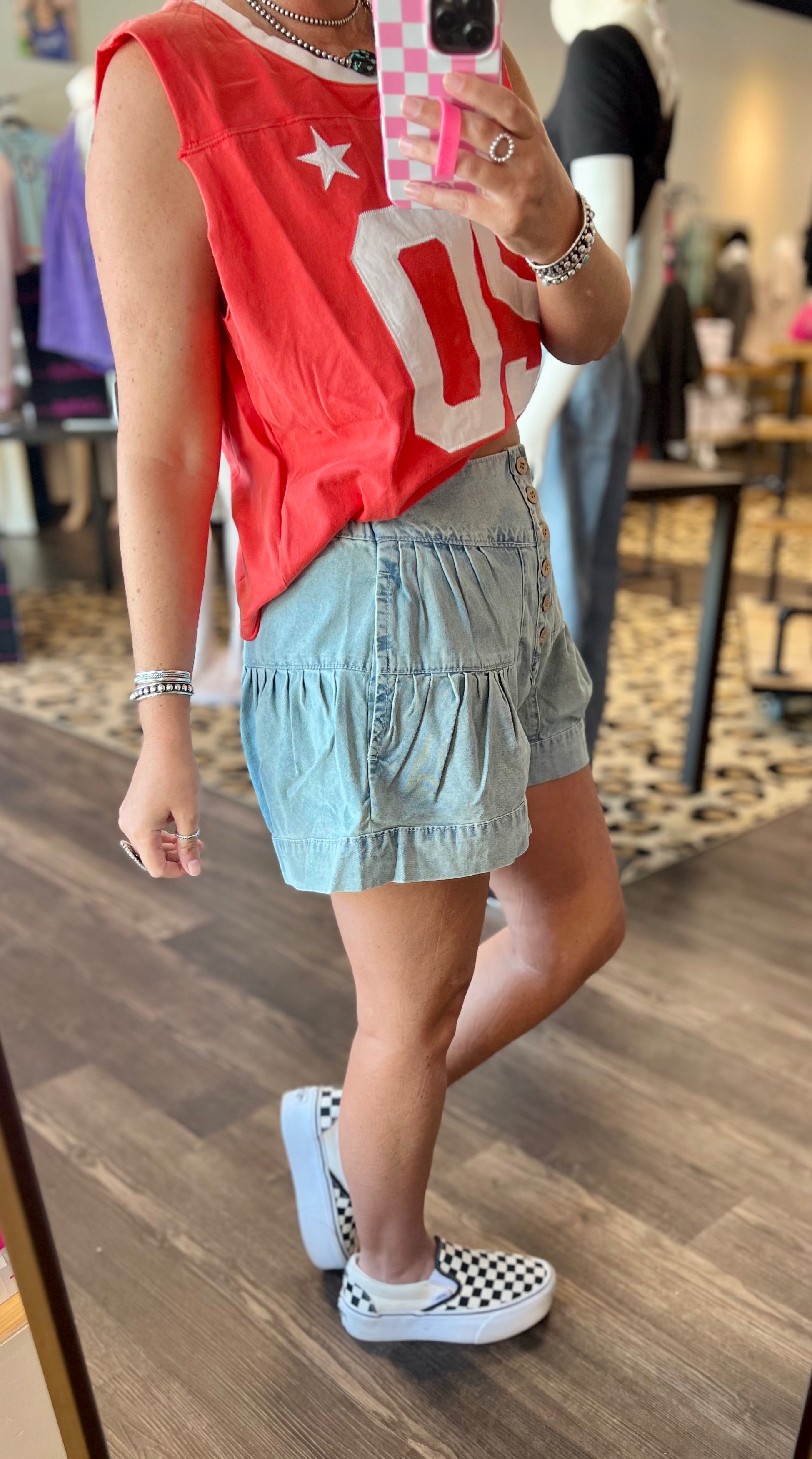 Chambray Tiered Shorts