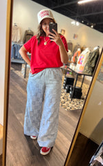 Load image into Gallery viewer, Checkered Wide Leg Chambray Pants
