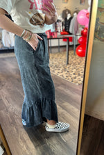 Load image into Gallery viewer, Tiered Ruffle Mineral Washed Wide Leg Pants
