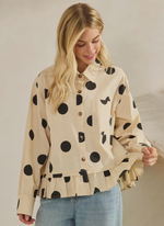 Load image into Gallery viewer, Polka Dot Ruffle Hem Long Sleeve Shirt

