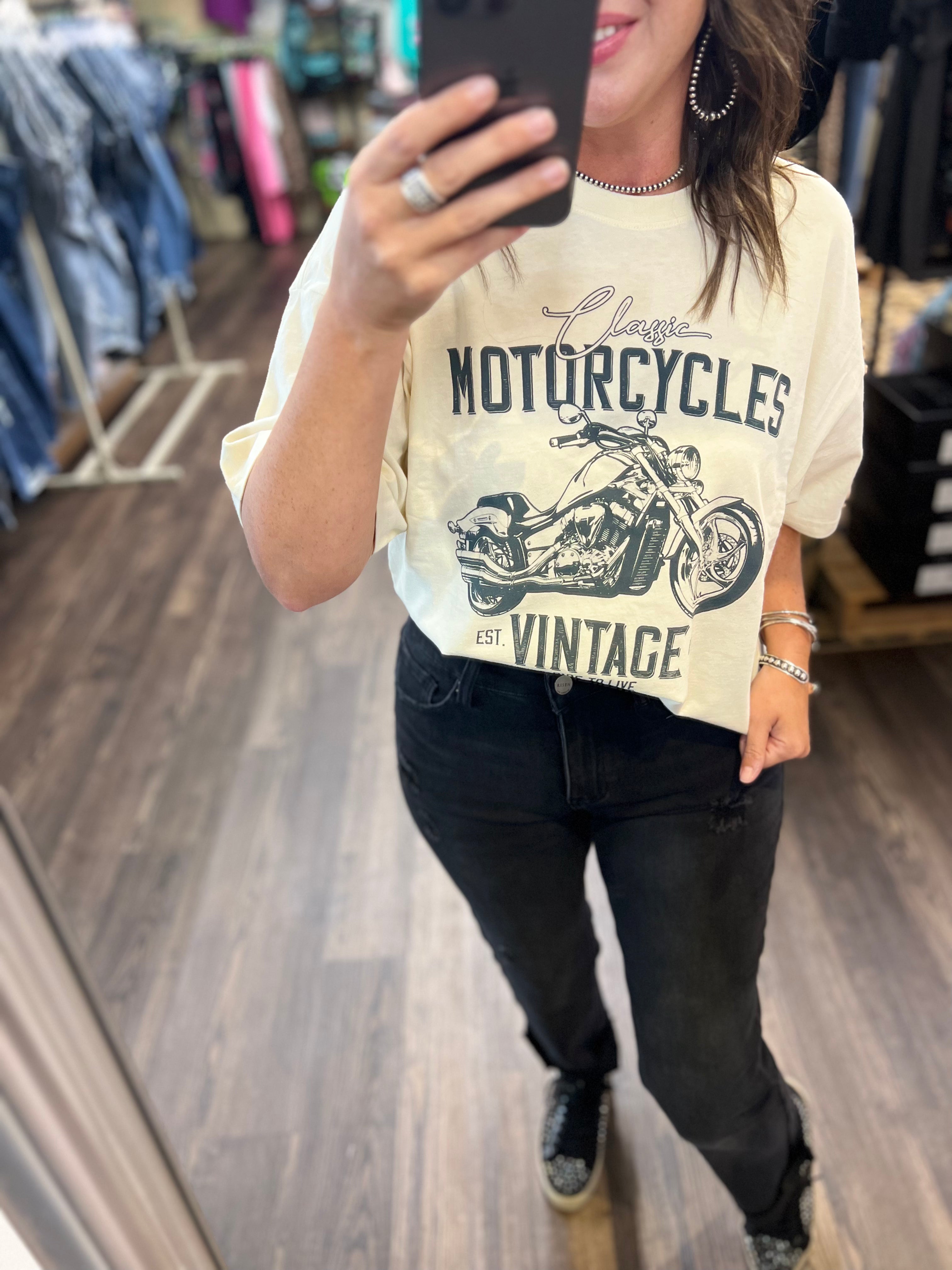 Vintage Motorcycle Oversized Cropped Tee