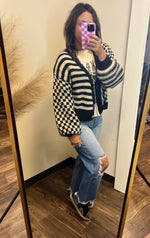 Load image into Gallery viewer, Checkered and Striped Cropped Cardigan
