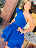 Load image into Gallery viewer, Royal Blue One Shoulder Ric Rac Dress
