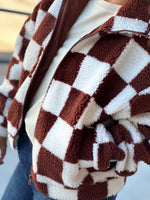 Load image into Gallery viewer, Chocolate Checkered Sherpa Jacket
