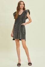 Load image into Gallery viewer, Mineral WashedRuffle Sleeve Dress

