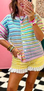 Load image into Gallery viewer, Yellow Gingham Ruffle Denim Shorts
