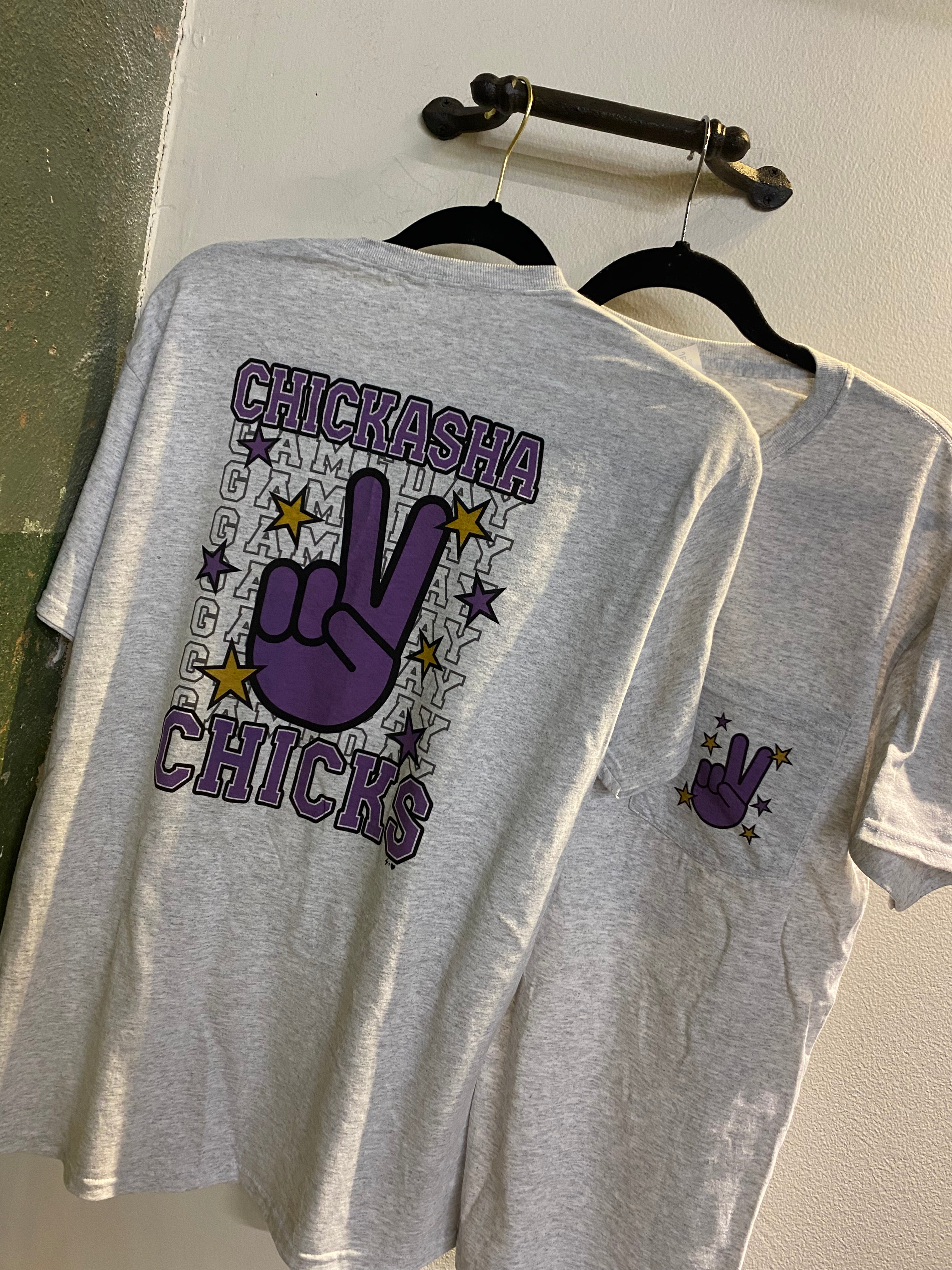 Chickasha Chicks Peace Sign Spirit Tee (Pocket and Back Design)
