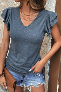 Gray Ruffle Sleeve Top