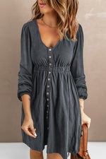 Load image into Gallery viewer, Gray Button Up High Waist Long Sleeve Dress
