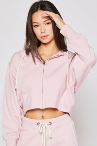 COTTON TERRY CROPPED FULL ZIP UP