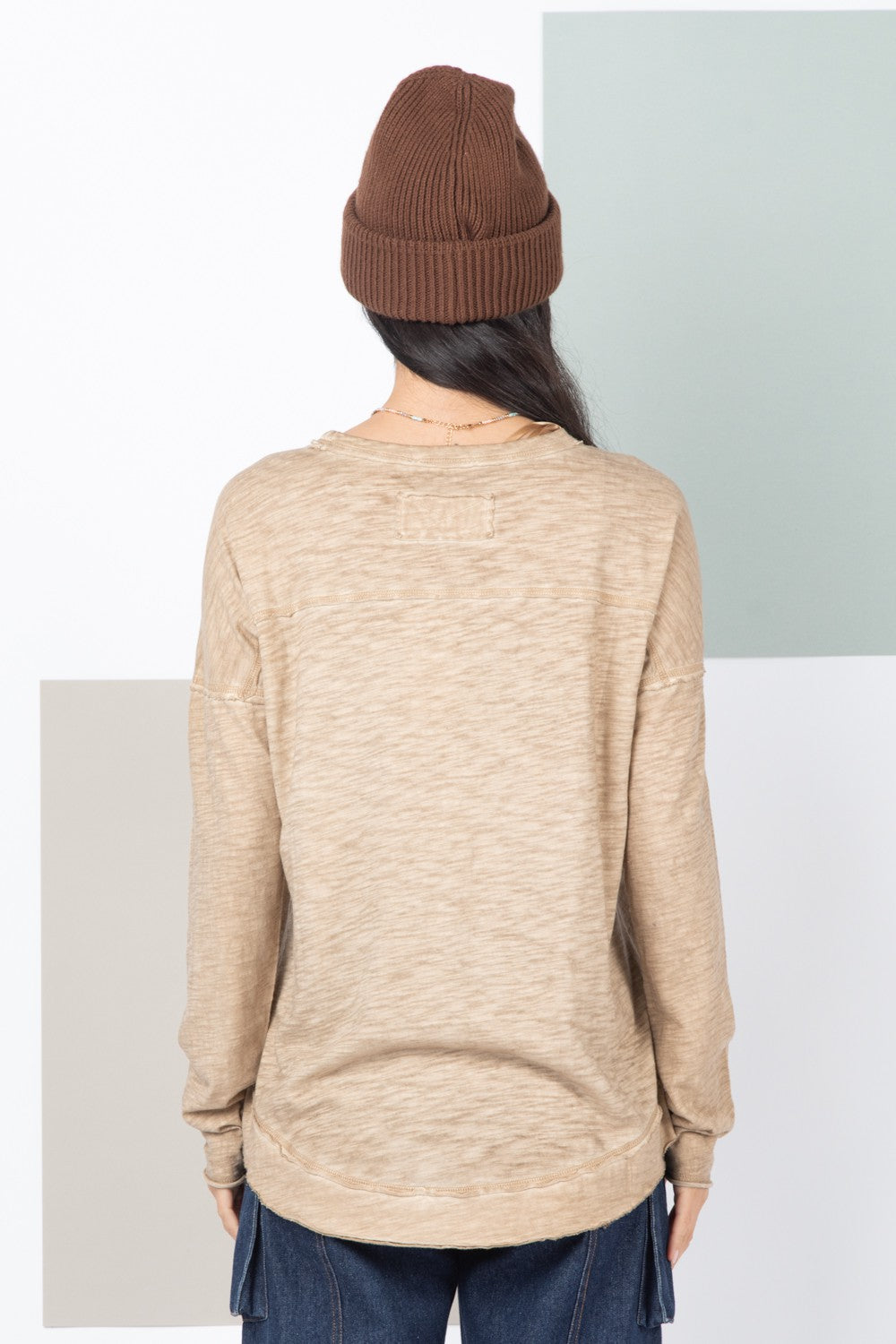 Very J Raw Edge Detail Oversized Knit Top