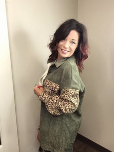 Leopard Corduroy Color Block Top