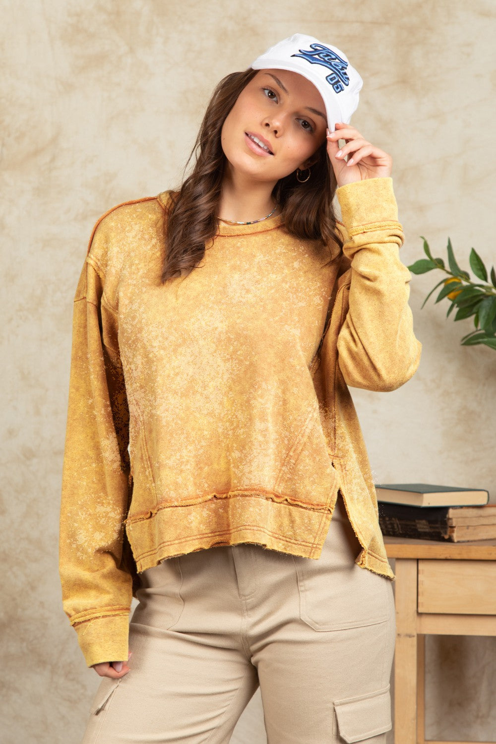 Very J Vintage Mineral Washed Casual Knit Top