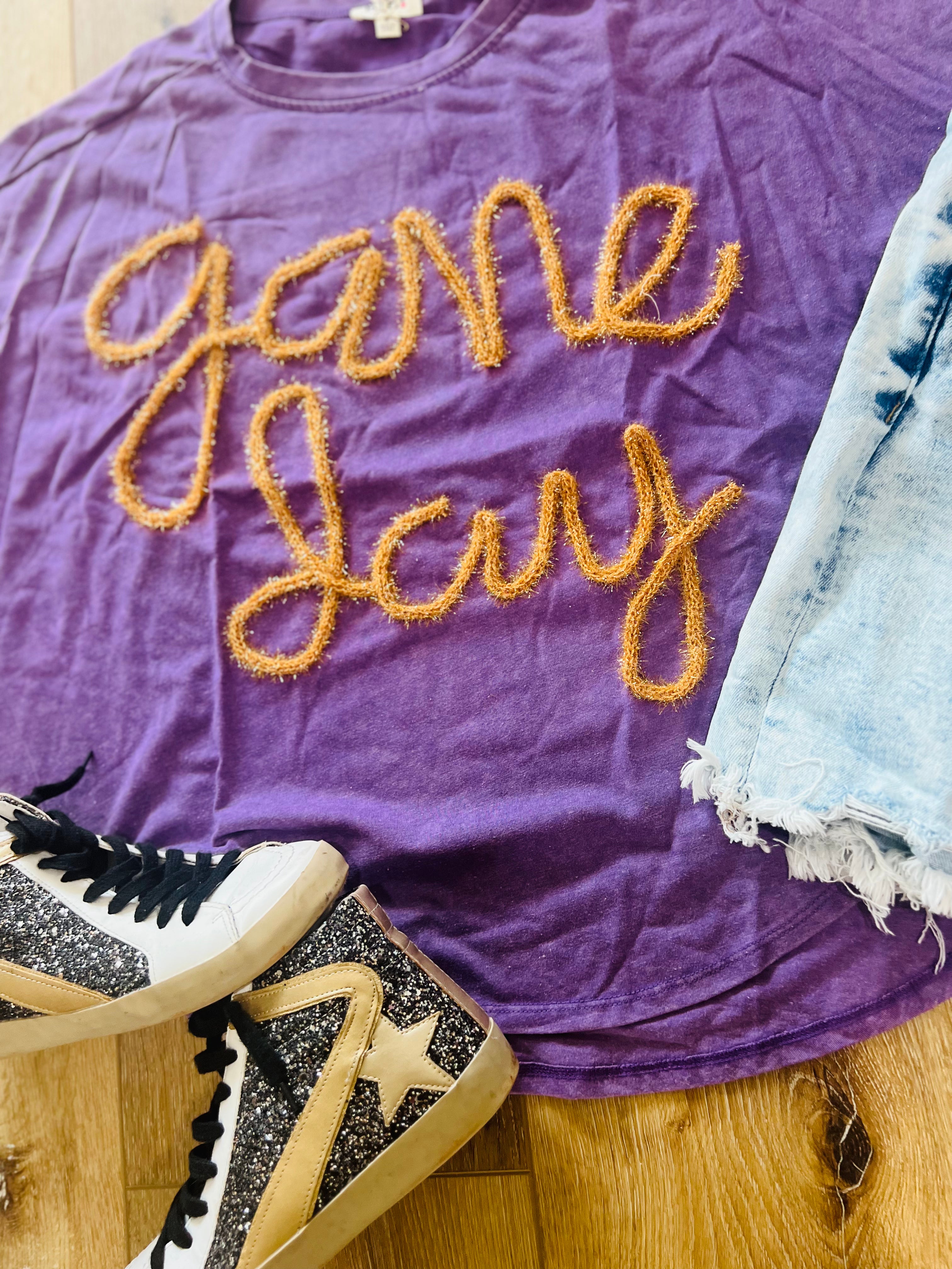 Game Day Metallic Letter Vintage Washed Top
