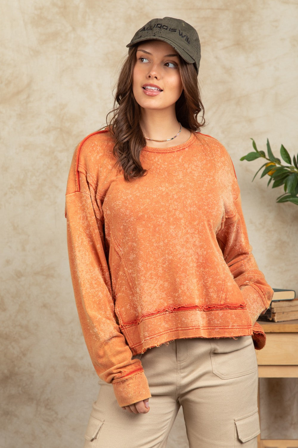 Very J Vintage Mineral Washed Casual Knit Top