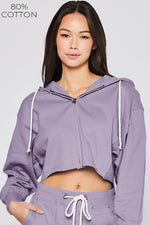 Load image into Gallery viewer, COTTON TERRY CROPPED FULL ZIP UP
