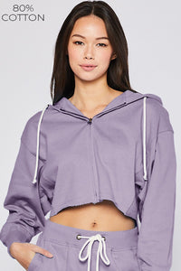 COTTON TERRY CROPPED FULL ZIP UP
