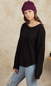 Button Down Oversized Soft Henley Top