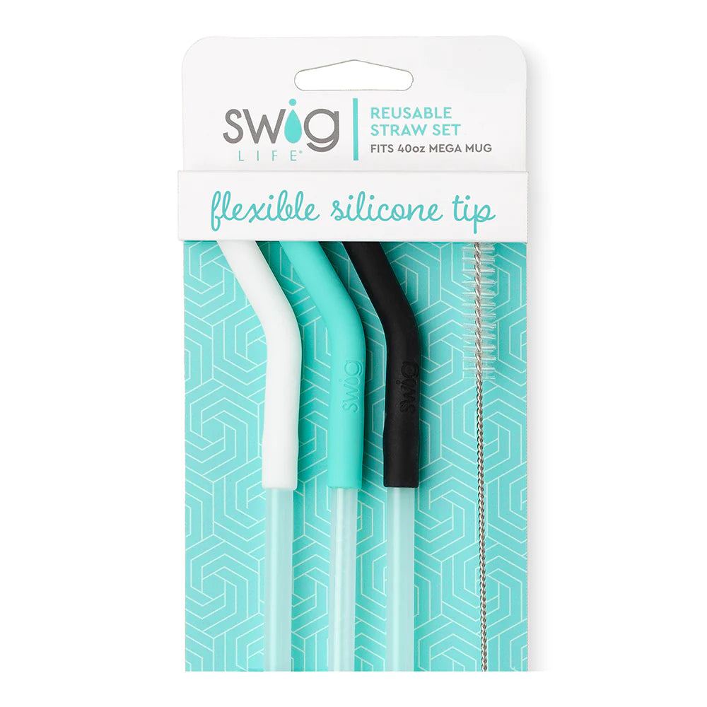 SWIG White/Aqua/Black Reusable Straw Set (40oz Mega Mug)