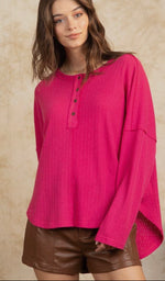 Load image into Gallery viewer, Button Down Oversized Soft Henley Top
