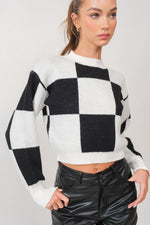 Load image into Gallery viewer, Checkerboard Crop Sweater Top
