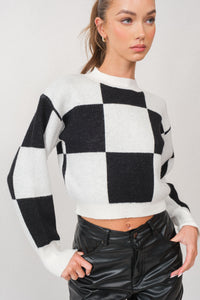 Checkerboard Crop Sweater Top