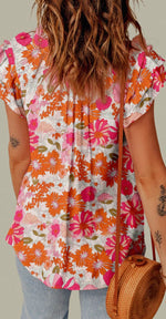 Load image into Gallery viewer, Split V-Neck Ruffle Sleeve Floral Blouse
