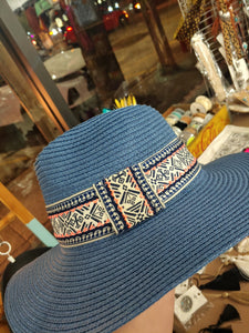 The Panama Boater Summer Hat with Thick Aztec Band 2 Colors