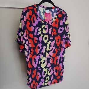 Sleek Multicolor Yellow Red Purple Leopard Top Ruffle Sleeve Top