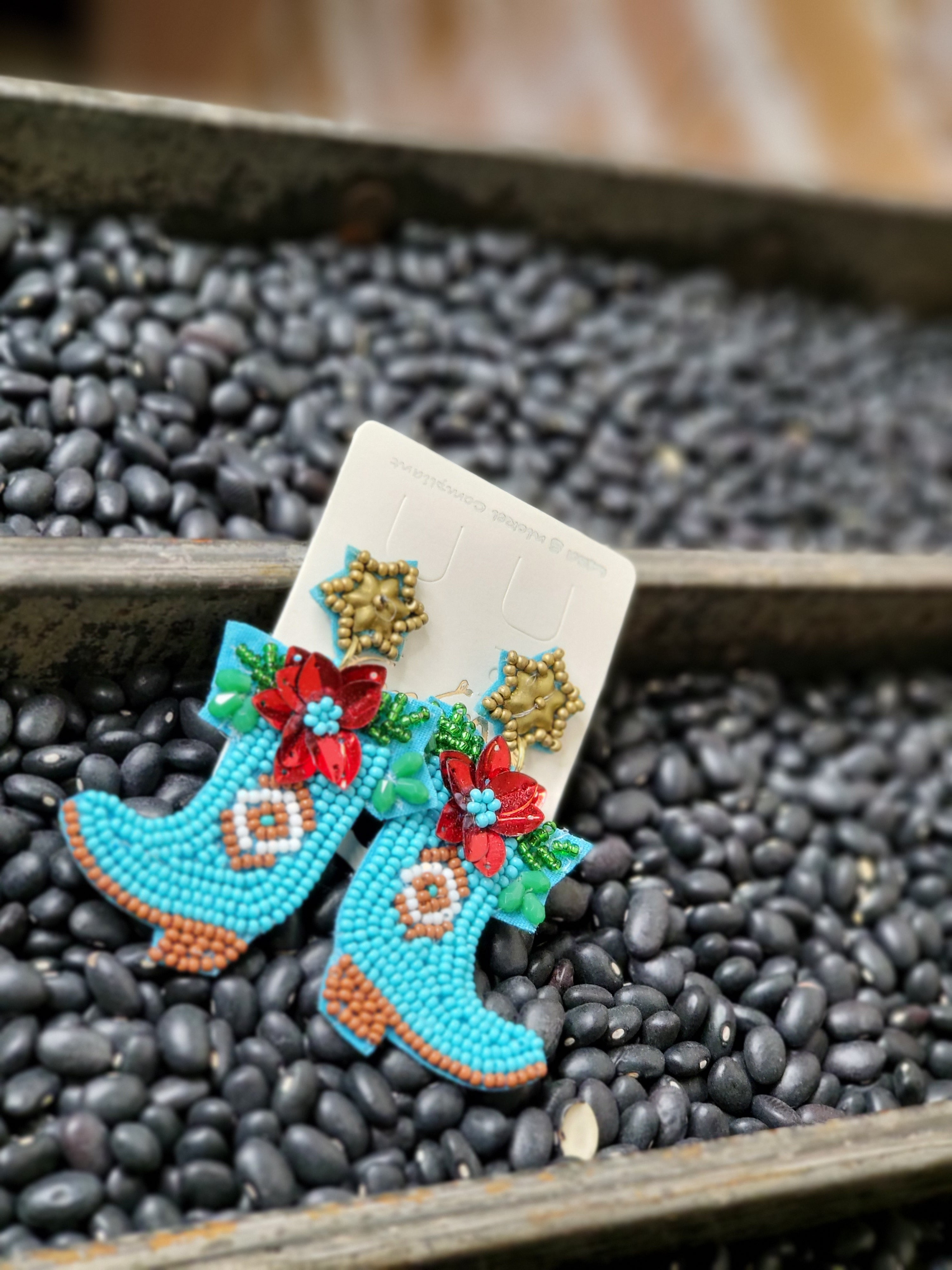 Voila Beaded Turquoise Boot Earrings