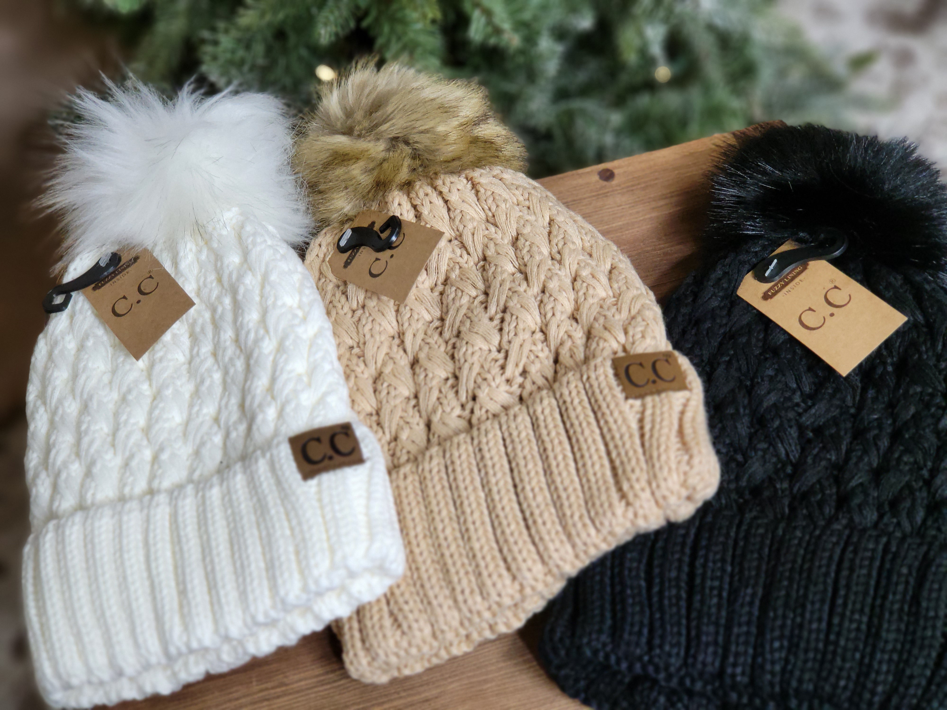 CC Beanie Braided with Fur Ball