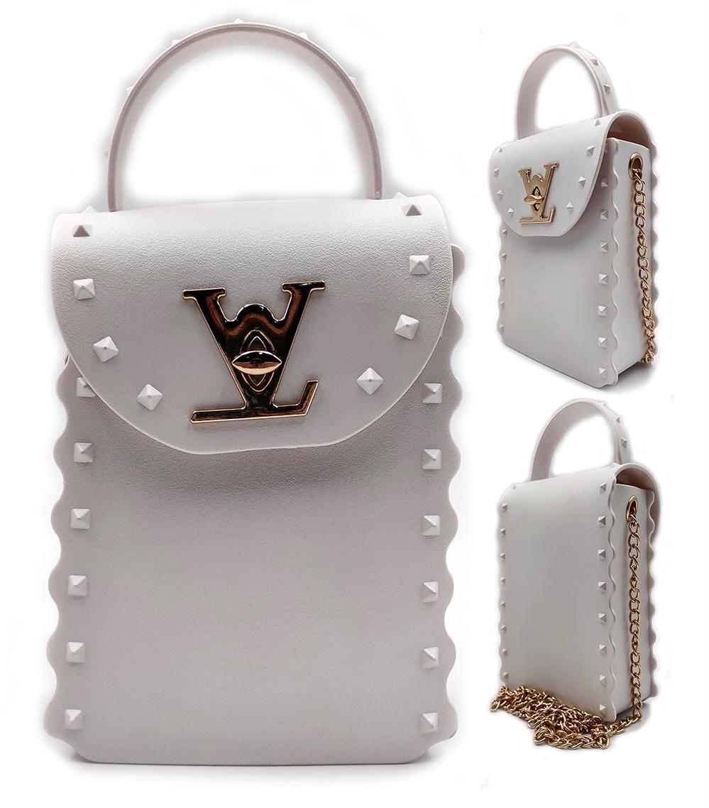Designer Inspired Matte Jelly Bag with Studs, Handle, & Gold Strip Chain
