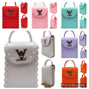 Designer Inspired Matte Jelly Bag with Studs, Handle, & Gold Strip Chain