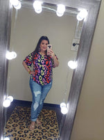 Load image into Gallery viewer, Sleek Multicolor Yellow Red Purple Leopard Top Ruffle Sleeve Top

