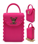 Load image into Gallery viewer, Designer Inspired Matte Jelly Bag with Studs, Handle, &amp; Gold Strip Chain
