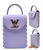 Load image into Gallery viewer, Designer Inspired Matte Jelly Bag with Studs, Handle, &amp; Gold Strip Chain
