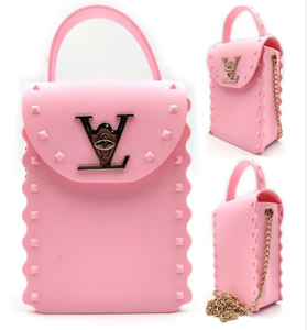 Designer Inspired Matte Jelly Bag with Studs, Handle, & Gold Strip Chain