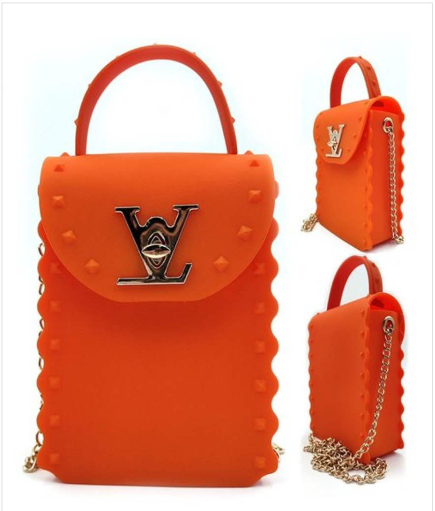 Designer Inspired Matte Jelly Bag with Studs, Handle, & Gold Strip Chain