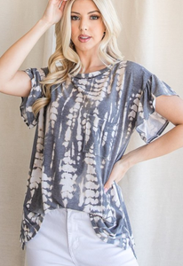 Tye Dye Top with Ruffled Sleeves Charcoal or Rust Colors