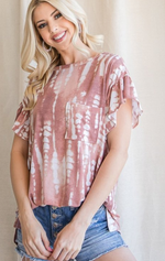 Load image into Gallery viewer, Tye Dye Top with Ruffled Sleeves Charcoal or Rust Colors
