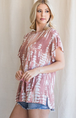 Load image into Gallery viewer, Tye Dye Top with Ruffled Sleeves Charcoal or Rust Colors
