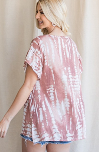 Tye Dye Top with Ruffled Sleeves Charcoal or Rust Colors