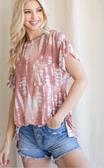 Load image into Gallery viewer, Tye Dye Top with Ruffled Sleeves Charcoal or Rust Colors
