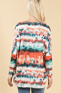 The Silvia II- Turquoise, Orange, & Rust Tie Dye Ultra Soft Hacci Sweater by Avery Apparel